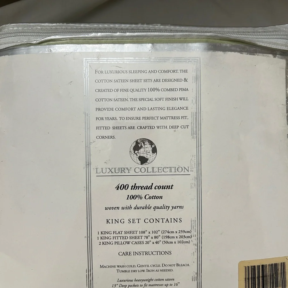 Luxury Collection Cotton 400 TC Thread Count King Sateen Sheet Set Green NEW NIP